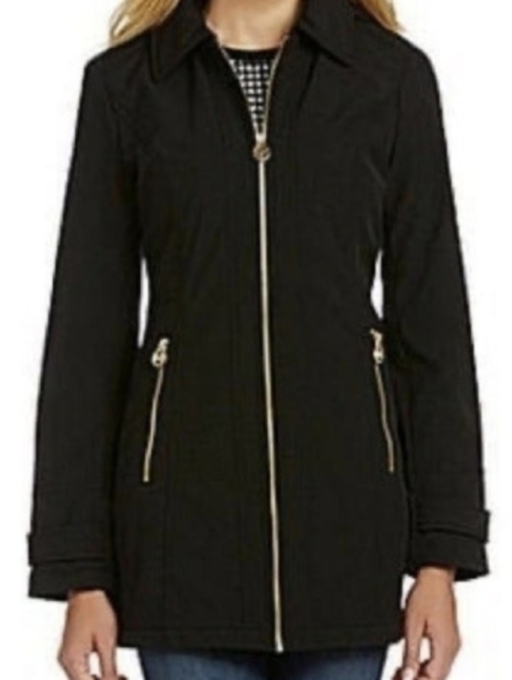 MICHAEL Michael Kors Black Trench Coat with Gold Accents...Size:S